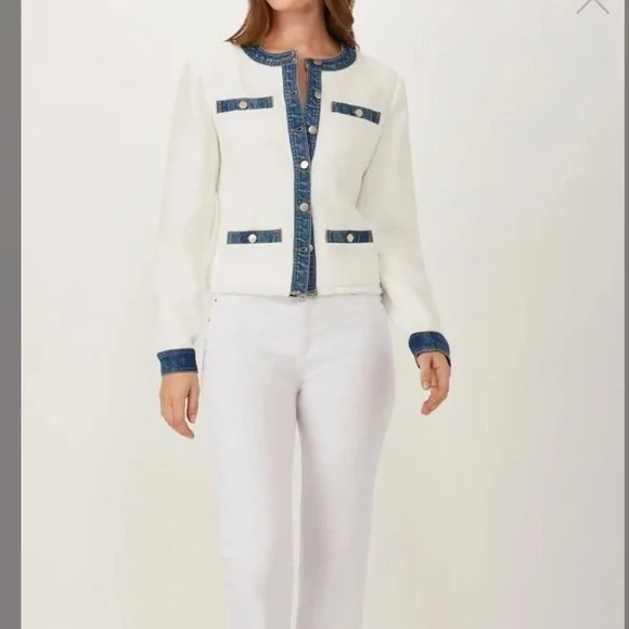 LAST CHANCE ECRU mixed media tweed jacket - Picture 12 of 14